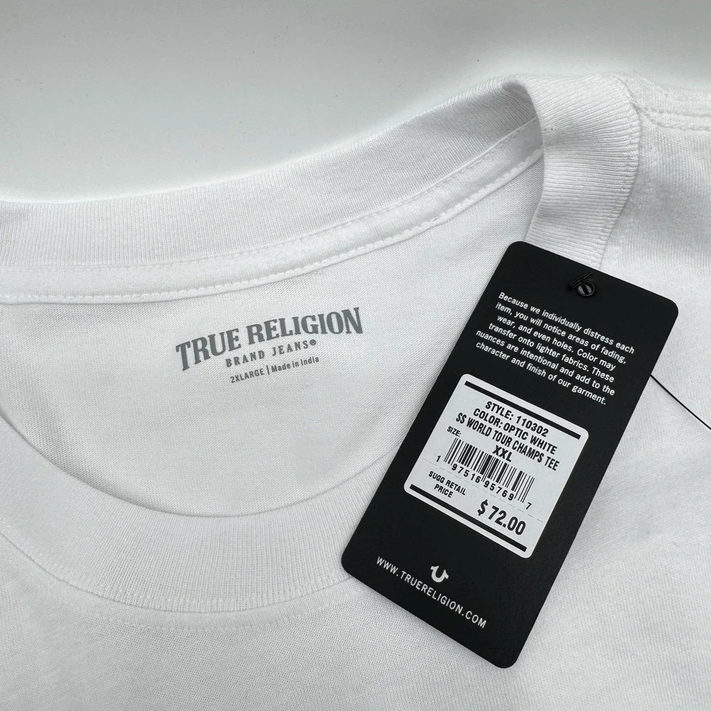 NWT True Religion World Tour Champs Graphic Tee Shirt White Mens XXL $72